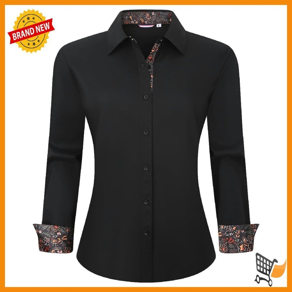Women's Cotton Button Down Shirt Long Sleeve Professional Work Blouse